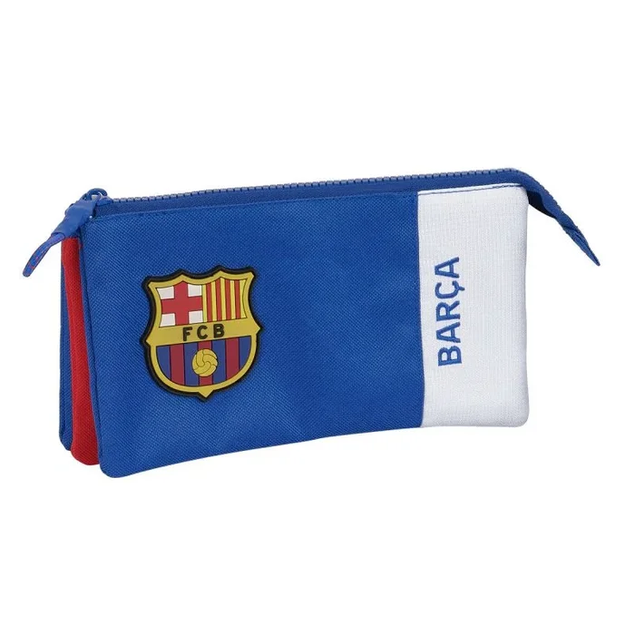Safta F.C. BARCELONA 2ª EQUIPACIÓN – Portatodo Triple, Estuche Infantil, Estuche Niño, Ideal para Niños en Edad Escolar, Cómodo y Versátil, Calidad y Resistencia, 22x3x12 cm, Color Azul y Granate