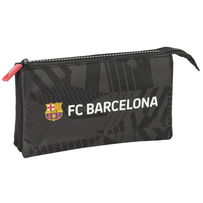 Safta F.C. Barcelona Black – Portatodo Triple, Estuche Infantil, Estuche Niño, Ideal para Niños en Edad Escolar, Cómodo y Versátil, Calidad y Resistencia, 22x3x12 cm, Color Negro