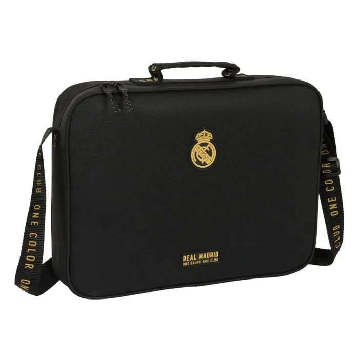 Safta M385, Real Madrid 3ª EQUIPACIÓN-Cartera Extraescolares, Maletín Portatodo, Bandolera, Cómoda y Versátil, Calidad y Resistencia, 38x6x28 cm, Color Negro Unisex niños, Estándar