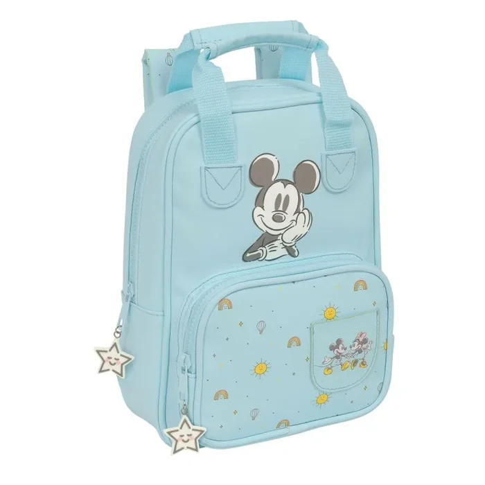 Safta MICKEY MOUSE BABY – Mochila Infantil, Adaptable con Asas, Tejido Reciclable, Ideal para Niños de Diferentes Edades, Cómoda y Versátil, Calidad y Resistencia, 20x8x28 cm, Color Azul claro