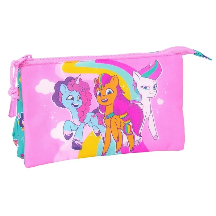 Safta MY Little Pony Magic – Portatodo Triple, Estuche Infantil, Estuche Niño, Ideal para Niños en Edad Escolar, Cómodo y Versátil, Calidad y Resistencia, 22x3x12 cm, Color Rosa/Turquesa