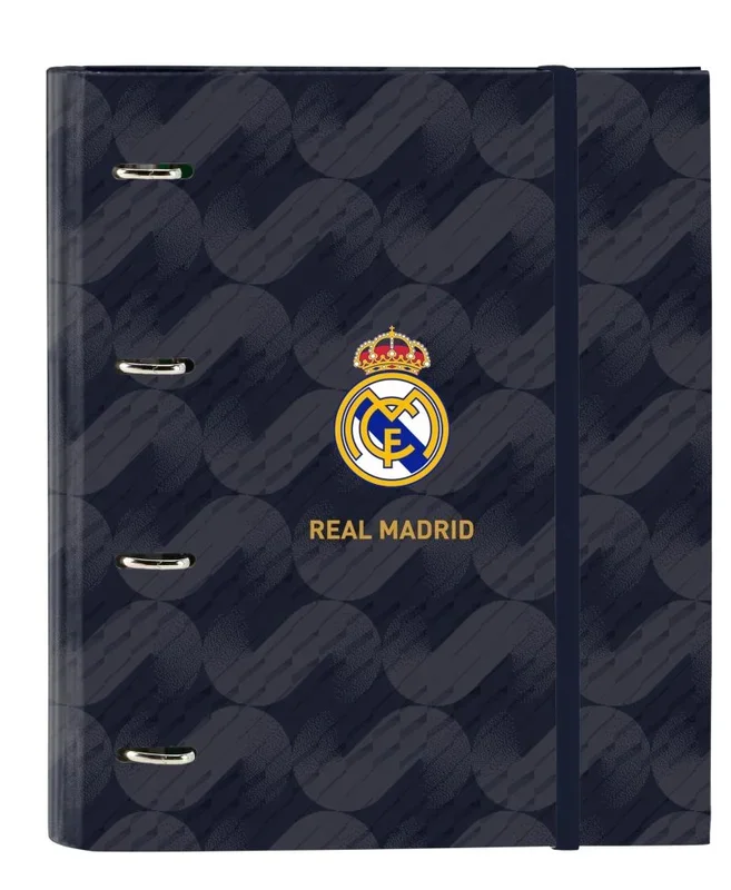 Safta REAL MADRID 2ª EQUIPACIÓN 23/24 – Carpeta 4 Anillas de 35 cm con 100 Hojas A4, Ideal para Niños de Diferentes Edades, Cómoda y Versátil, Calidad y Resistencia, 27×3.5×32 cm, Color Azul Marino
