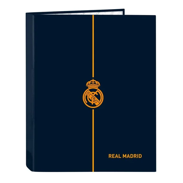 Safta REAL MADRID 2ª EQUIPACIÓN 24/25 – Carpeta con Folios 4 Anillas, Ideal para Niños de Diferentes Edades, Cómoda y Versátil, Calidad y Resistencia, 26.5×33 cm, Color Azul Marino