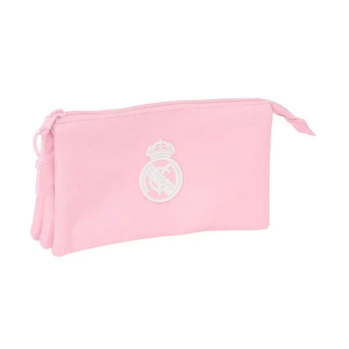 Safta Real Madrid Femenino – Portatodo Triple, Estuche Infantil, Estuche Niño, Ideal para Niños en Edad Escolar, Cómodo y Versátil, Calidad y Resistencia, 22x3x12 cm, Color Rosa