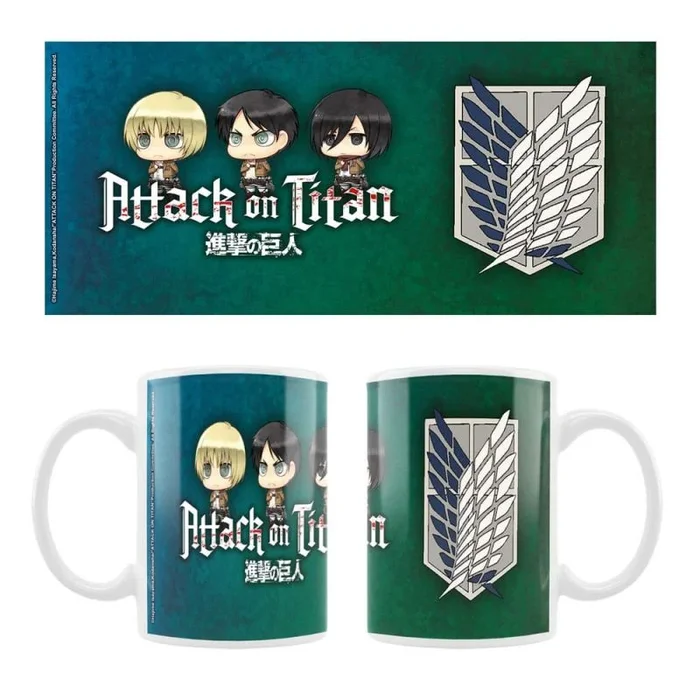 SAKAMI – Attack on Titan – Eren, Mikasa & Armin – Chibi Style – Taza – 320 ml – Original & Licencia