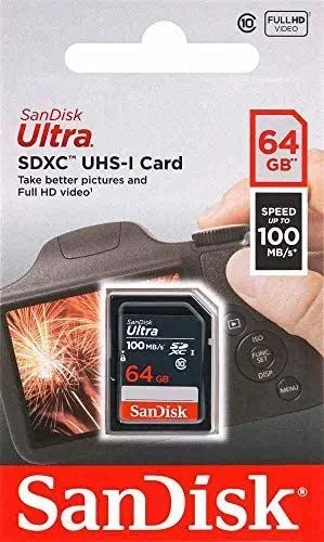 SanDisk Ultra 64GB SDXC Memory Card, up to 100MB/s, Class 10, Black/Grey