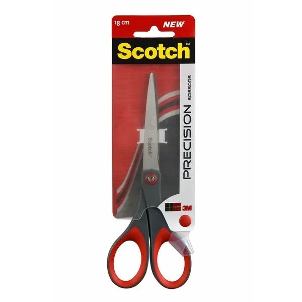 Scotch Tijeras de Precisión para Oficina con Hojas de Acero Inoxidable – 18 cm – Ideal para un Corte Preciso – Adecuada para Usarlas con la Mano Derecha o la Izquierda – Color Gris/Rojo