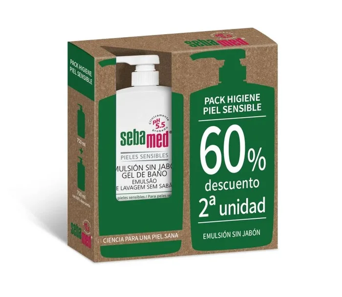 Sebamed Emulsión sin Jabón 2a ud al 60% – Gel de baño para pieles normales sensibles sin jabón, indicado para la higiene diaria