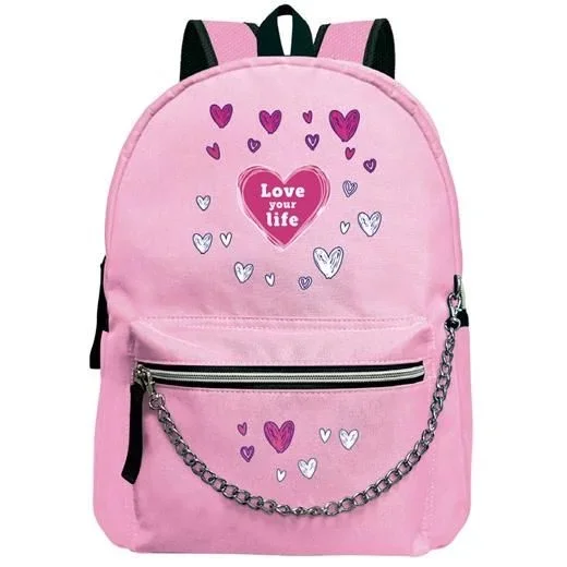 Senfort mochila escolar c/cadena tie dye rosa love is life