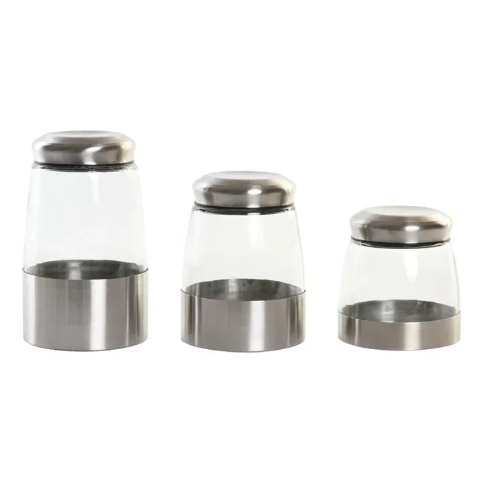 Set de 3 botes dkd home decor cristal plateado transparente acero inoxidable