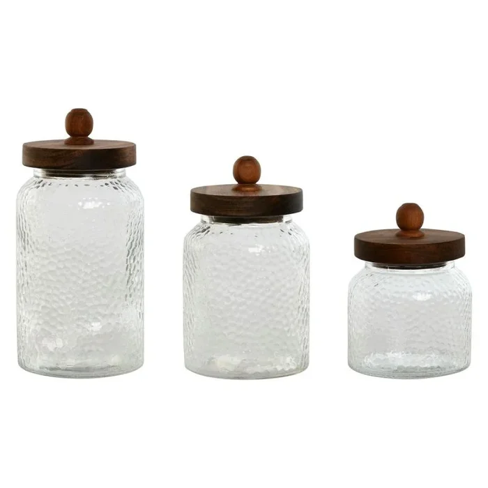 Set de 3 botes home esprit transparente natural silicona cristal acacia 600 ml 900 ml 1,2 l 3 piezas