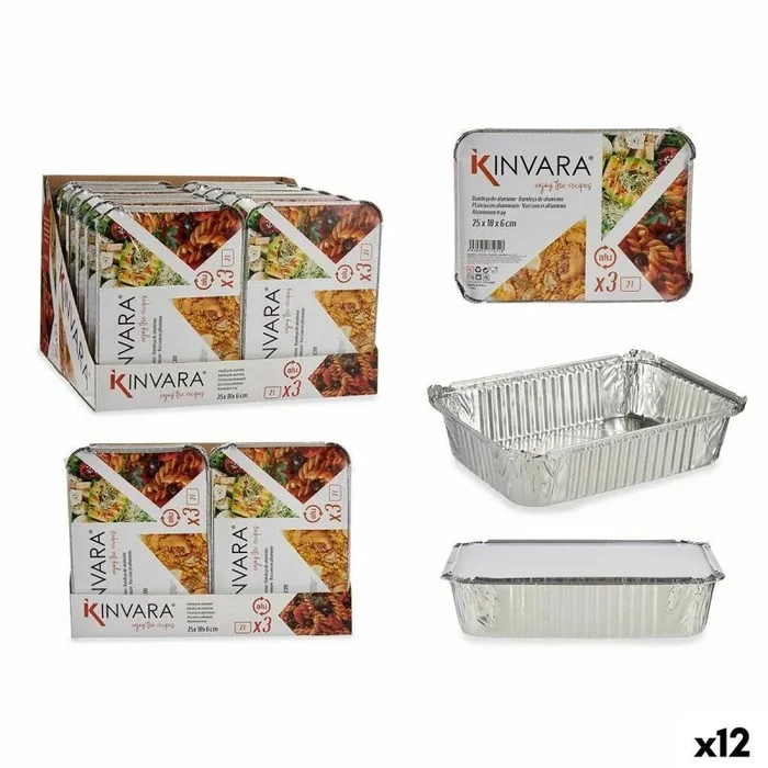 Set de bandejas para Alimentos Kinvara 16161 Plateado Aluminio 2 L 25,5 x 6,8 x 19 cm (12 Unidades) – Marca: Kinvara – EAN: 4899888774389