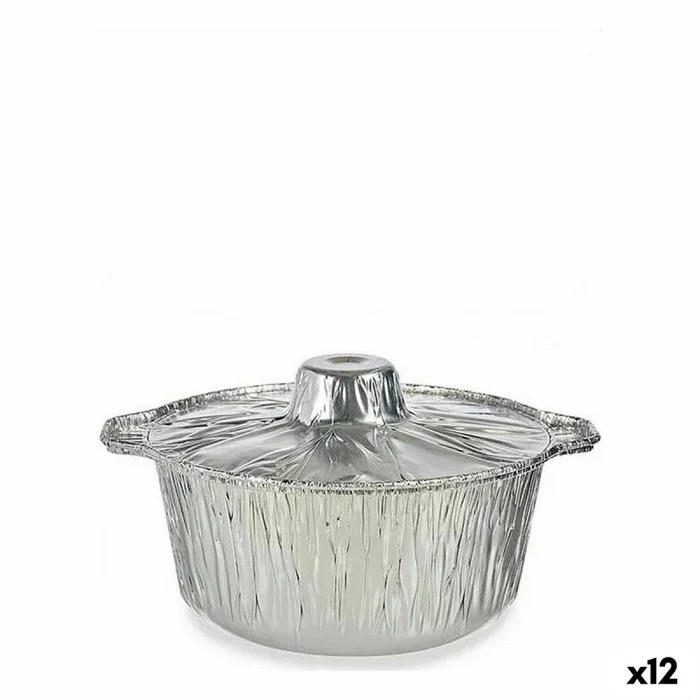 Set de fuentes de cocina desechable olla con tapa aluminio 25,5 x 22 x 9,5 cm (12 unidades)