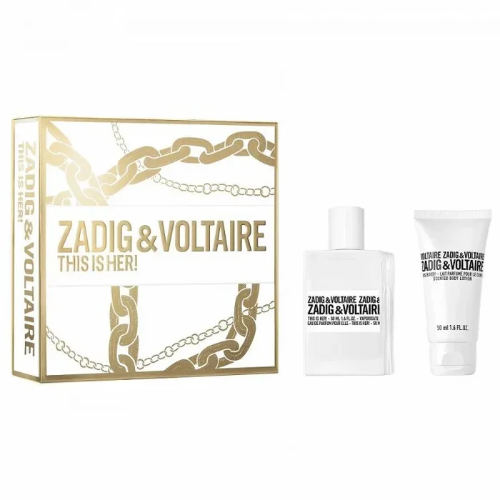 Set de Regalo Zadig & Voltaire This Is Her, Eau de Parfum 50 ml y Leche Corporal Hidratante 50 ml, fragancia moderna y sofisticada para mujer