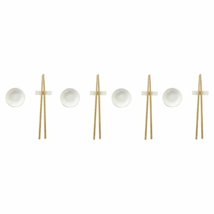 Set de sushi dkd home decor bambú gres blanco natural oriental 27,3 x 20,3 x 2,5 cm (12 unidades)