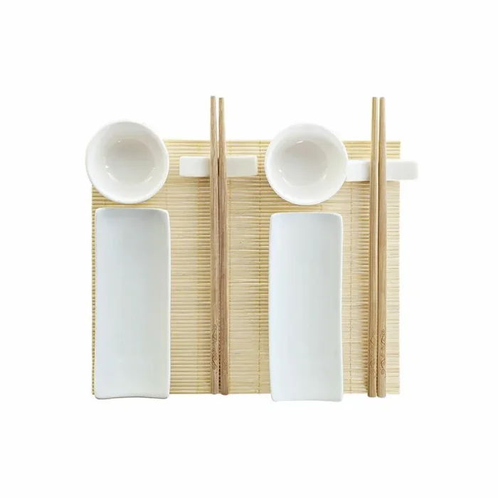 Set de sushi dkd home decor bambú gres blanco natural oriental 28,5 x 19,5 x 3,3 cm (9 piezas) (28,5 x 19,5 x 3,3 cm)