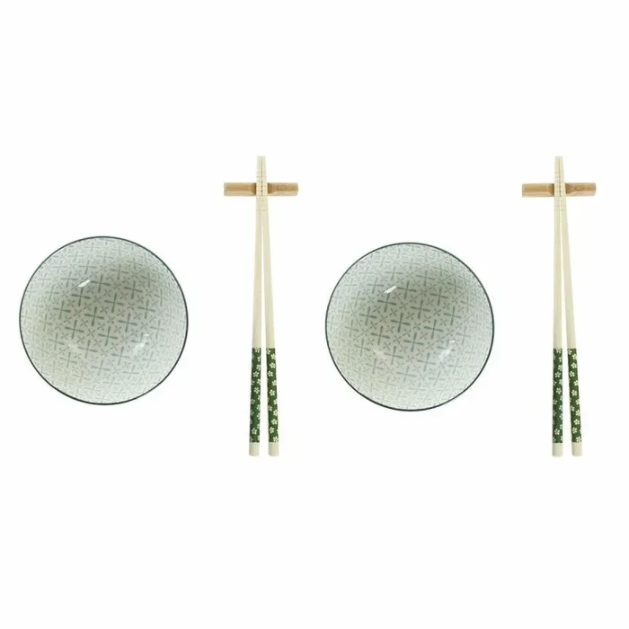 Set de sushi dkd home decor bambú gres blanco verde oriental 30 x 21 x 7 cm (6 piezas)