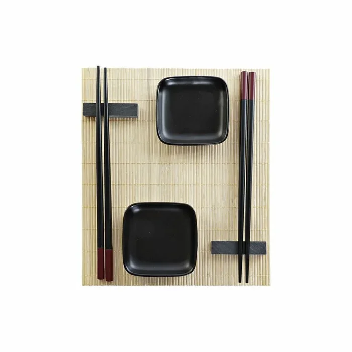 Set de sushi dkd home decor negro natural metal bambú gres oriental 30 x 40 cm 27,8 x 17,8 x 3 cm (7 piezas) (27,8 x 17,8 x 3 cm