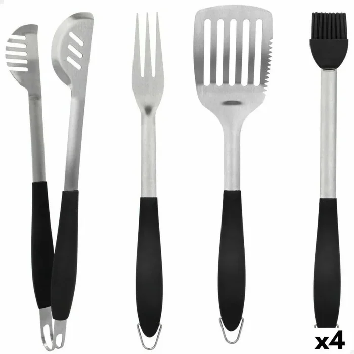 Set de utensilios para barbacoa aktive 4 piezas barbacoa acero inoxidable 10 x 42 x 4 cm (4 unidades)