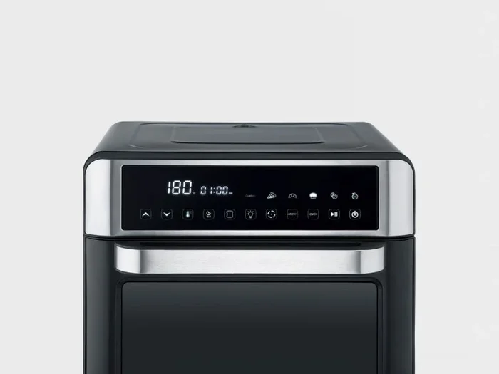SEVERIN Horno tostador y freidora de aire con 25 L, pantalla LED, temporizador y 12 programas, incl. bandeja de hornear, rejilla grill, cesta para freír, 40-220°C, 2.200 W, negro-plateado TO 2077
