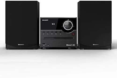 Sharp XL-B512(BK) Microcadena Sound System estereo con radio FM, Bluetooth v5.0, CD-MP3, reproducción USB, altavoces de madera y 45W color negro