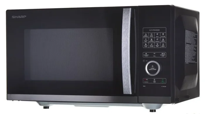 SHARP YC-QG234AE-B – Microondas con grill y tecnología Flatbed (Sin plato giratorio) 900W, 23L, 10 niveles de potencia, función eco-descongelado), color negro