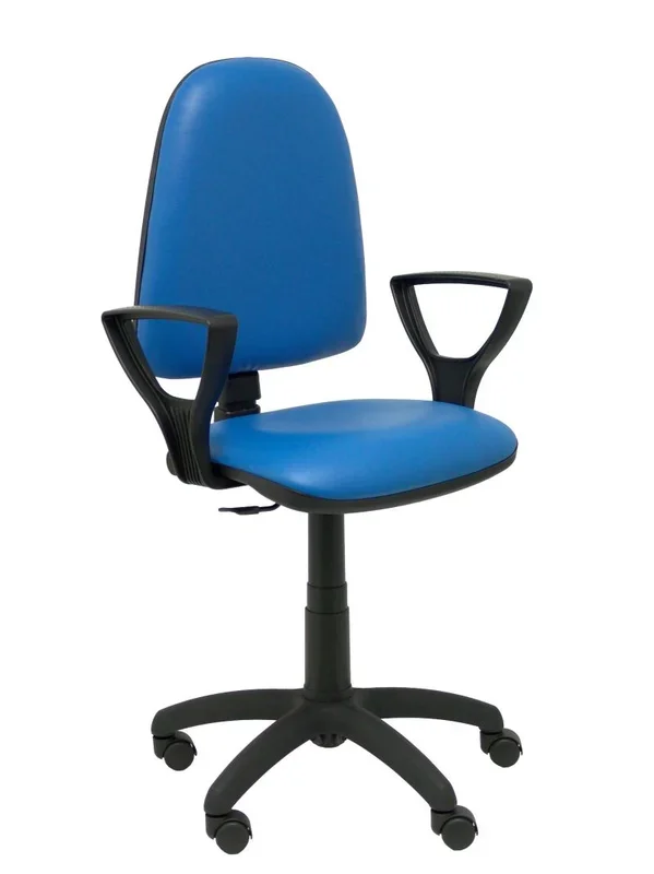 Silla Ayna similpiel antibacterias azul con brazos fijos