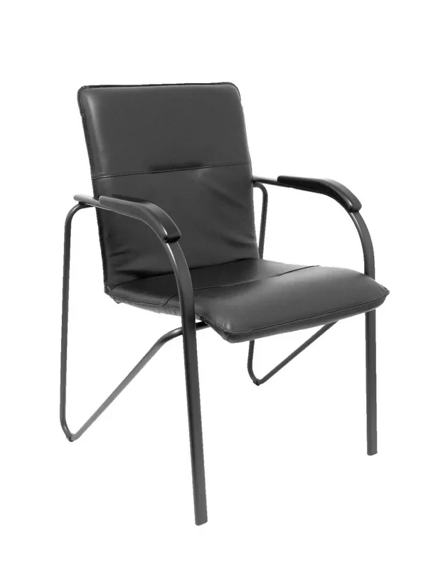Silla confidente de 4 patas, con brazos y estructura negra – Asiento y respaldo tapizados en tejido similpiel negro PIQUERAS Y CRESPO Modelo Balsa