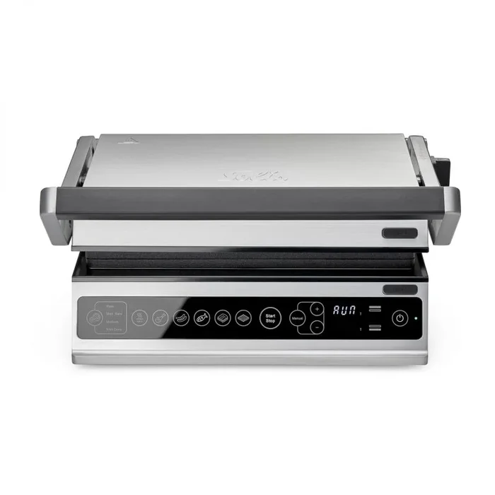 Solis Contact Grill Pro (tipo 7953) – Parrilla eléctrica plegable 180°, Panini Maker, sandwich, parrilla de carne, parrilla de verduras, antiadherente, apta para lavavajillas, acero inoxidable