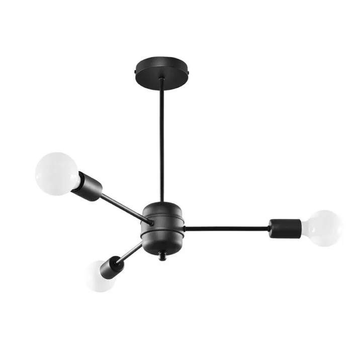 Sollux Iluminación Techo Lámpara Simple Para Casa Oficina Decoración Minimalista Sin Bombillas De Acero Lámpara de araña LANGO 3 Negro Talla 61x61x46
