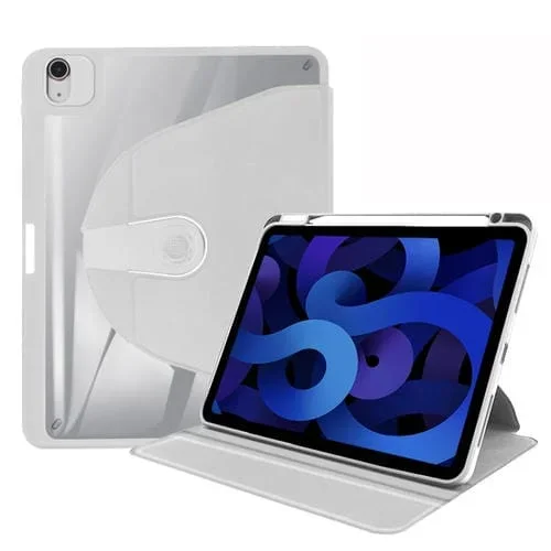 Soporte acrílico para iPad Air 2019 y iPad Pro 10.5 con rotación 360 grados y funda de cuero (Gris)