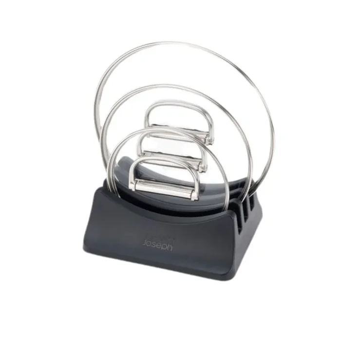Soporte de almacenamiento para tapas, Joseph Joseph, Space 3-Lid Storage Stand, organizador de tapas de sartenes, fácil acceso, antideslizante, color azul