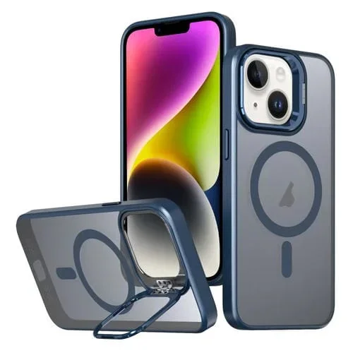 Soporte de Cámara Invisible Metal Funda Magnética para iPhone 14 Magsafe (Azul)