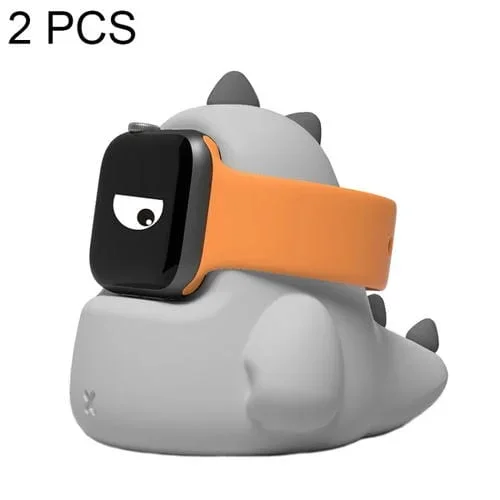 Soporte de carga silicona 2 Pcs H003 forma dinosaurio para Apple Watch (Gris)