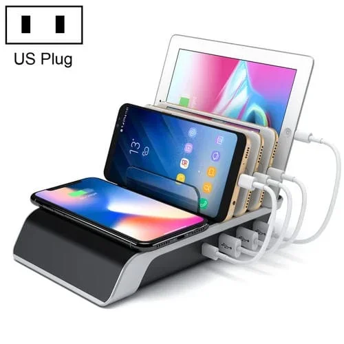 Soporte de Escritorio Hq-Ud09 4 Puertos USB Cargador Inalámbrico Qi Estándar (Blanco)