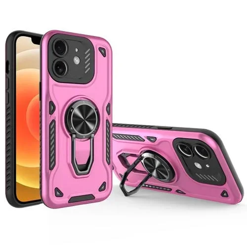 Soporte Giratorio de Metal TPU + PC Funda Magnética para iPhone 12 (Rosa Púrpura)