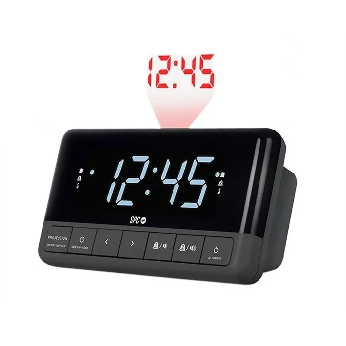 SPC Floki MAX – Radio Despertador (Pantalla LED, alarmas configurables, función Snooze y Sleep), Negro