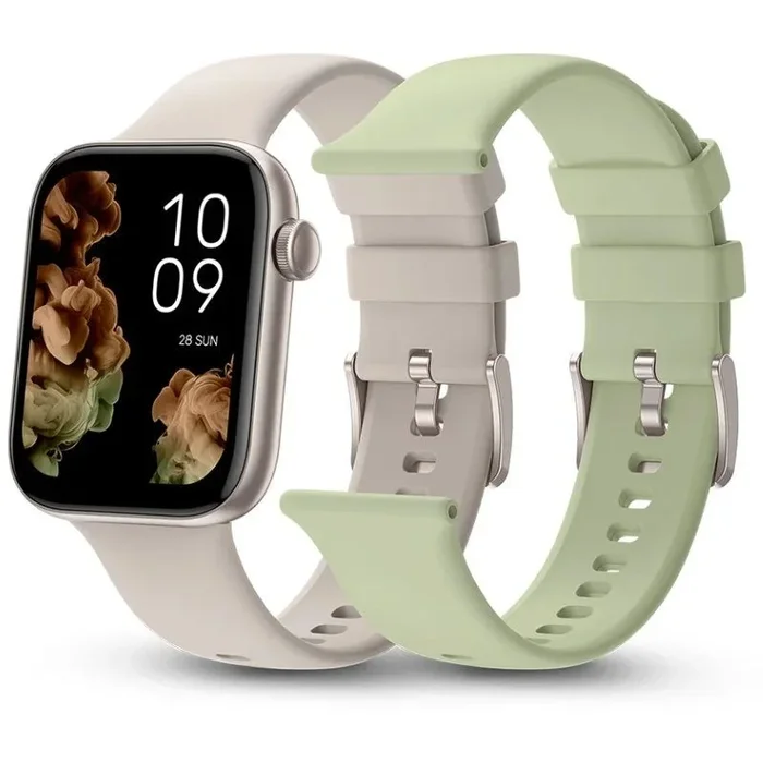 SPC Smartee Duo 2 – Smartwatch Reloj Inteligente con Correa Intercambiable, Pantalla AMOLED 1,78”, Gran batería 7 días, +100 Deportes, IP68, Llamadas Bluetooth, Android e iOS – Color Beige/Verde
