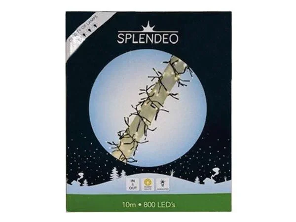 Splendeo Extreme density lightchain – 800 LEDs – color blanco cálido – cable negro – 10 m – longitud hasta la 1ª bombilla: 3 m – modulador – transformador