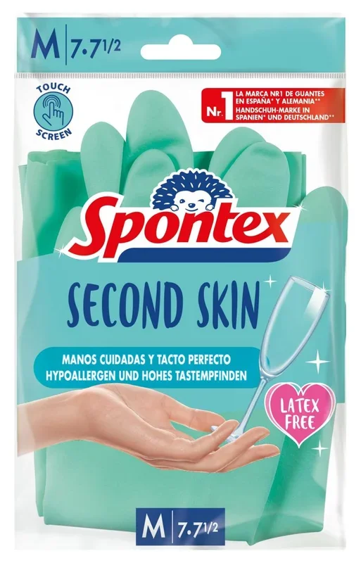 Spontex – Guantes de Limpieza sin Látex, Segunda Piel, Talla M, 2 Unidades