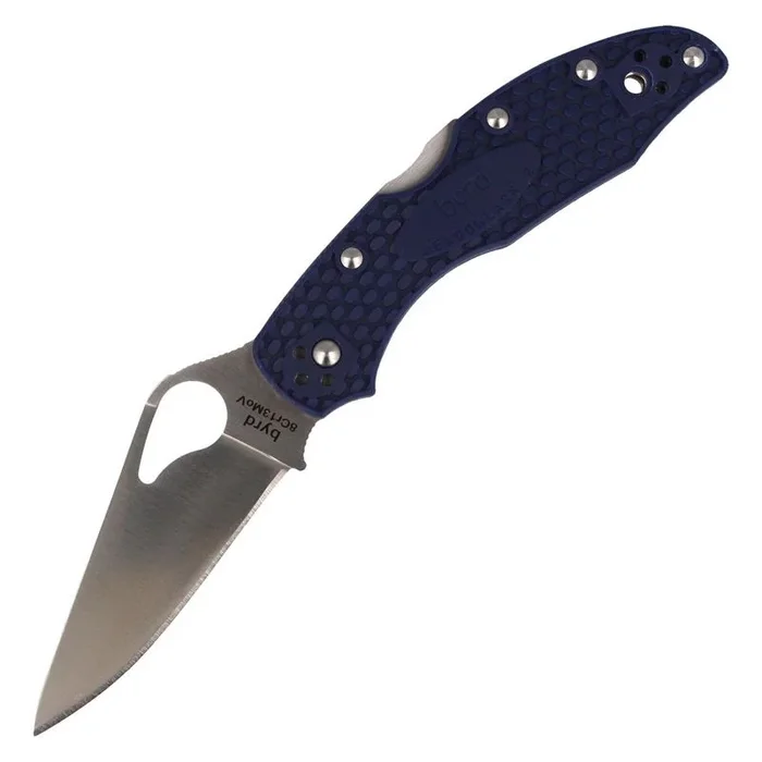 Spyderco STE-BY04PBL2 Cuchillo plegable Byrd Meadowlark 2 con hoja lisa en Acero inoxidable 8Cr13MoV de acabado satinado de 7,3 cm de largo, mango FRN de color azul. Incluye Clip de bolsillo multiposición