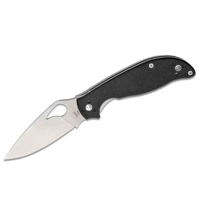 Spyderco STE-BY08GP2 Cuchillo plegable Byrd Raven 2 con hoja lisa de Acero inoxidable CTS-BD1 de acabado satinado de 8.9 cm de largo, mango G-10 en color negro. Incluye Clip de bolsillo