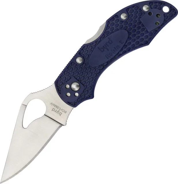 Spyderco STE-BY10PBL2 Cuchillo plegable Byrd Robin 2 con hoja lisa de Acero inoxidable 8Cr13MoV de acabado satinado de 6.2 cm de largo, mango fibra de vidrio FRN de color azul. Incluye Clip de bolsillo ambidiestro