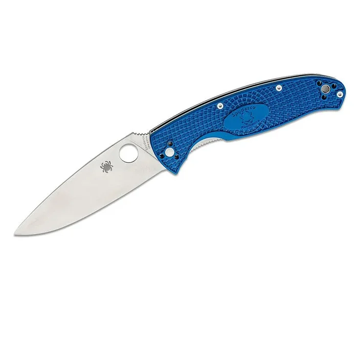 Spyderco STE-C142PBL Navaja Táctica Resilience Lightweight con Hoja lisa de acero inoxidable CPM S35VN de 10,7 cm de acabado satinado y mango FRN de color azul. Incluye clip multiposición