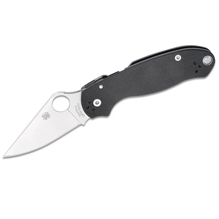 Spyderco STE-C223GP Cuchillo Táctico Para 3 hoja Drop Pôint lisa de acabado satinado en acero CPM S45VN de 7,5 cm de largo y mango G-10 color negro. Incluye clip ambidiestro