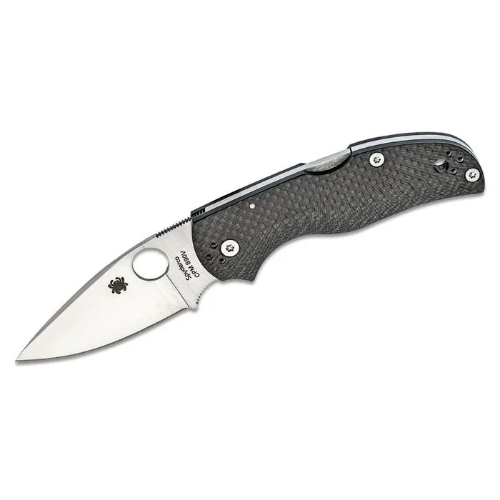 Spyderco STE-C41CFFP5 Navaja Plegable Native 5 , hoja lisa de acero CPM-S90V de acabado satinado de 7,5 cm, mango de fibra de carbono de color negro. Incluye clip ambidiestro y agujero para cordón