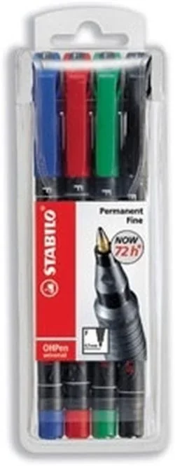 STABILO OHPen universal permanent, 4 Pack marcador permanente Punta redonda Negro, Azul, Verde, Rojo 4 pieza(s)