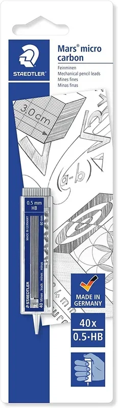 STAEDTLER Mars Micro Carbon 25505HBBKD. Minas para portaminas. Caja con 40 minas HB de 0,5 mm.