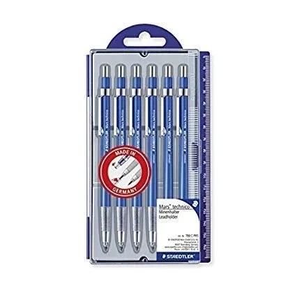 Staedtler mars technico 780 pack de 6 portaminas tecnicos – mina de 2mm – zona de agarre hecha en metal – sacapuntas integrado en el mango