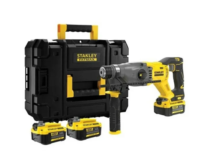 STANLEY FATMAX Martillo SDS-Plus V20 18V, Motor Sin Escobillas, 2J Impacto, 3 Modos (rotativo, percutor y cincelador), Incluye: 2 Baterías 4.0Ah, Cargador, Maletín PRO-STACK, SFMCH900M22-QW